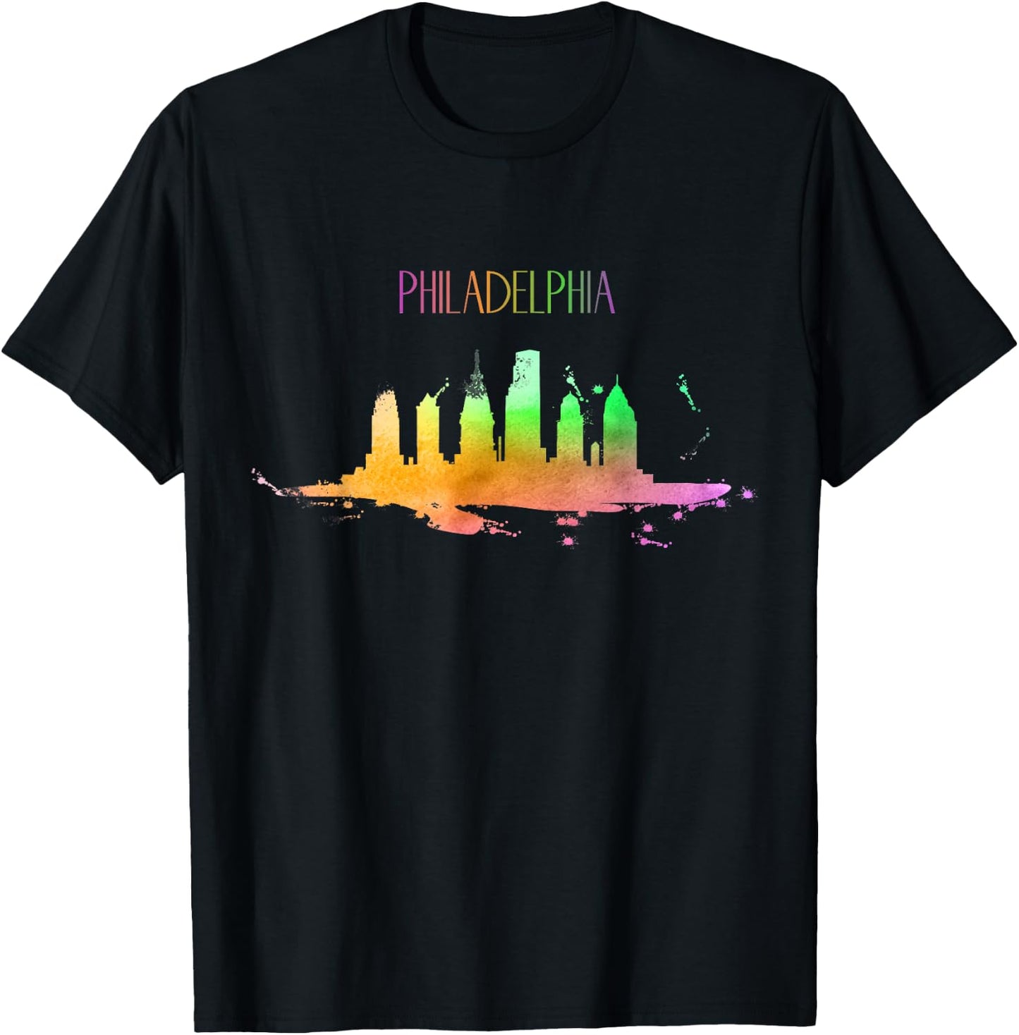 Philadelphia Skyline Watercolour Souvenir Pennsylvania T-Shirt - T-Shirt | Black