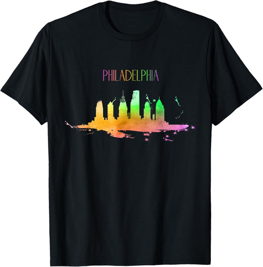 Philadelphia Skyline Watercolour Souvenir Pennsylvania T-Shirt - T-Shirt | Black