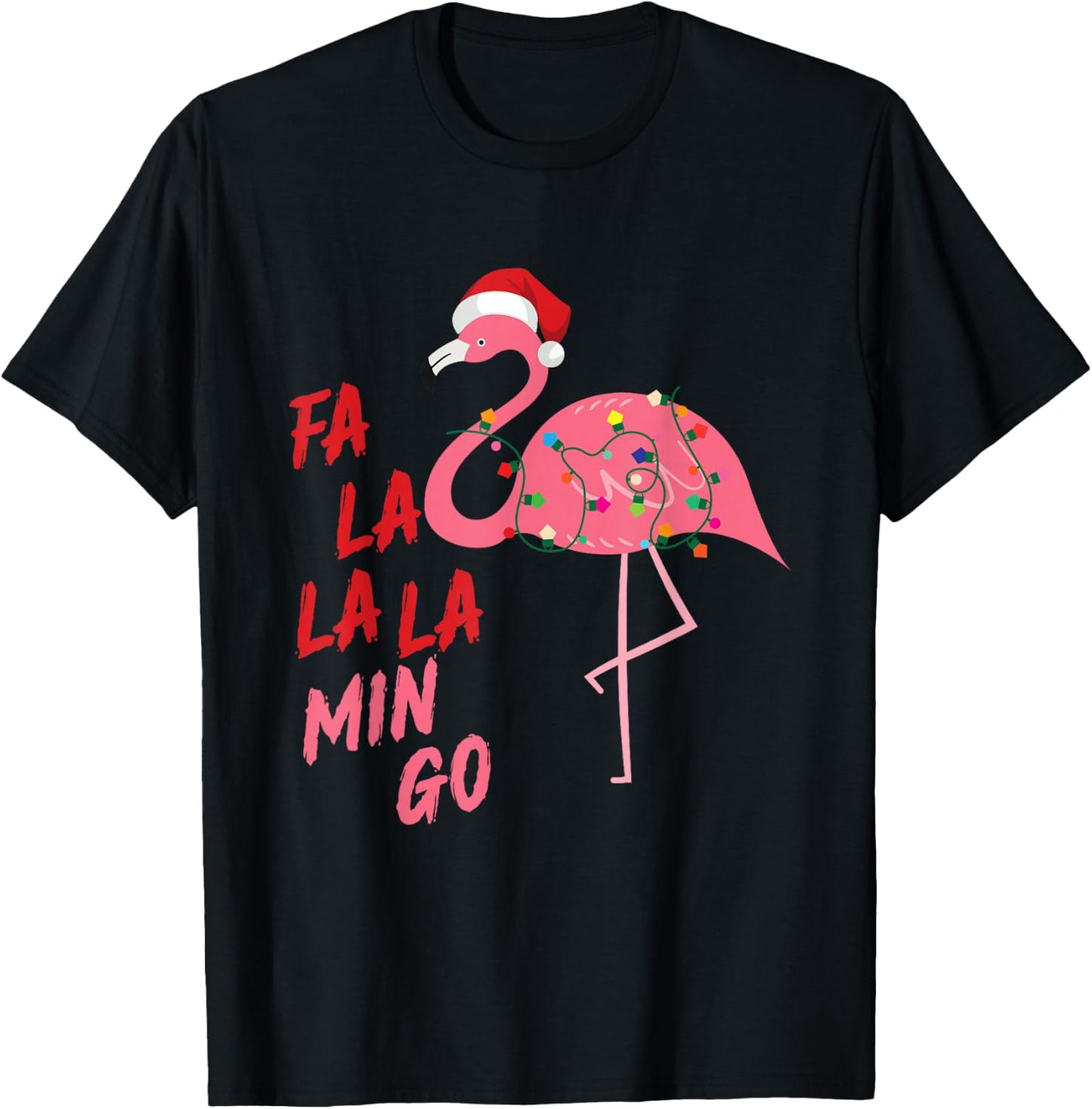 Singing Flamingo Santa FALA Christmas Xmas Family Adult Kids T-Shirt - T-Shirt | Black
