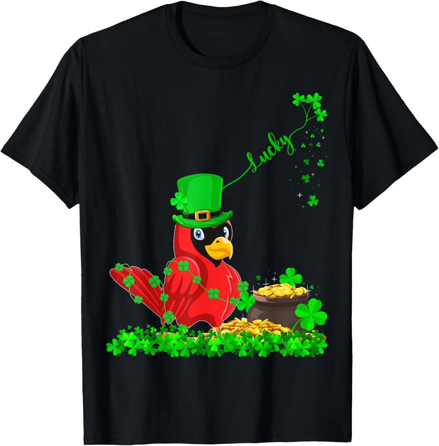 Irish Leprechaun Shamrock Lucky Cardinal St. Patrick's Day T-Shirt - T-Shirt | Black