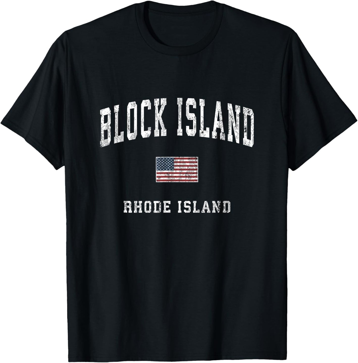 Block Island Rhode Island RI Vintage American Flag Sports T-Shirt - T-Shirt | Black