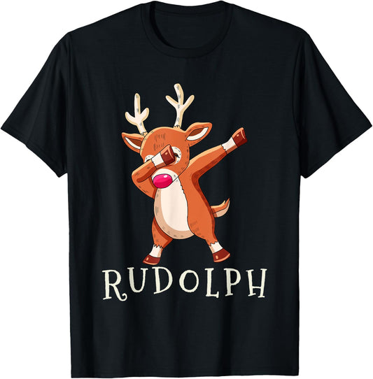 RUDOLPH Santas Reindeers Family Matching Outfit Christmas T-Shirt - T-Shirt | Black