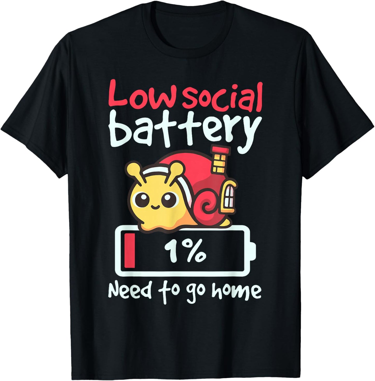 Snail Low Social Battery Need To Go Home T-Shirt - T-Shirt | Black