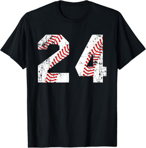 Vintage Baseball 24 Jersey Number T-Shirt - T-Shirt | Black