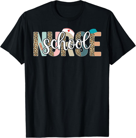 School Nurse - Nurse Life, Nurse's Day Week, Leopard T-Shirt - T-Shirt | Black