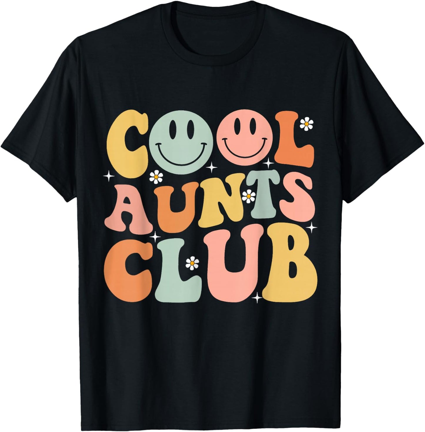 Groovy Retro Cool Aunts Club Auntie Funny Smile Happy Face T-Shirt - T-Shirt | Black