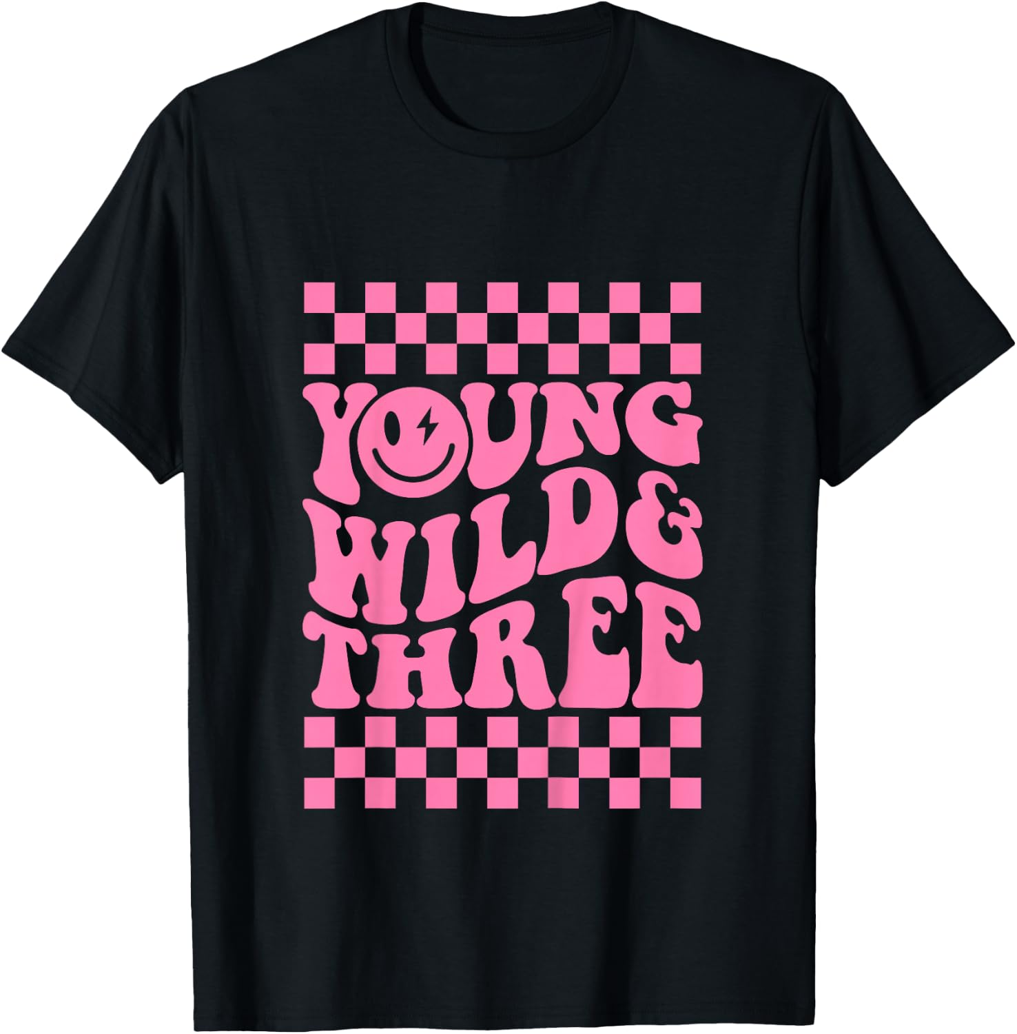 Young Wild And Three Groovy Toddler Birthday Girl T-Shirt - T-Shirt | Black