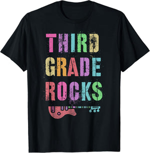 3rd GRADE ROCKS Testing Teacher Rockstar Team Third Grader Men Women Girls Kids T-Shirt - T-Shirt | Black