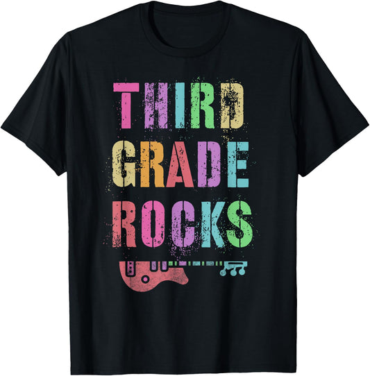 3rd GRADE ROCKS Testing Teacher Rockstar Team Third Grader Men Women Girls Kids T-Shirt - T-Shirt | Black
