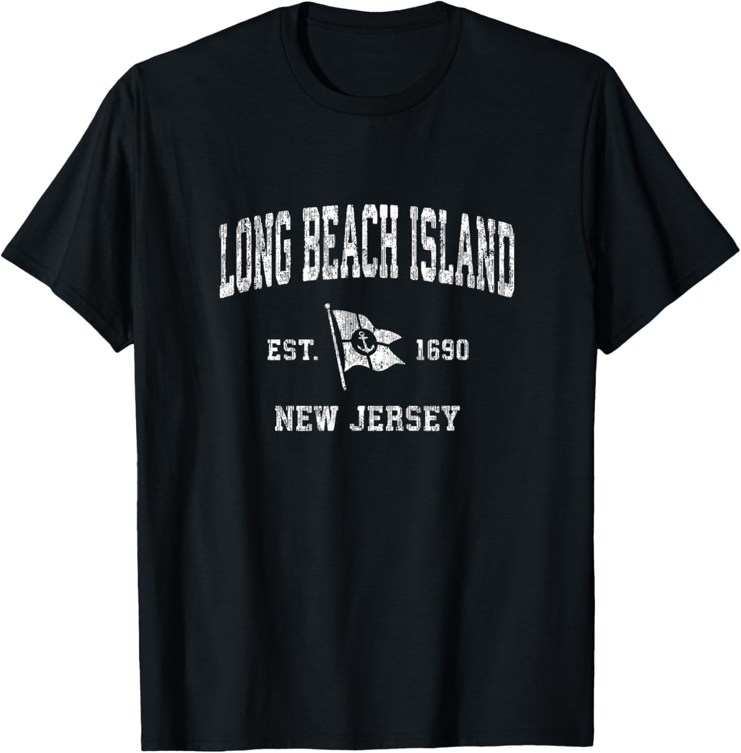 Long Beach Island New Jersey NJ Vintage Boat Anchor Flag T-Shirt - T-Shirt | Black