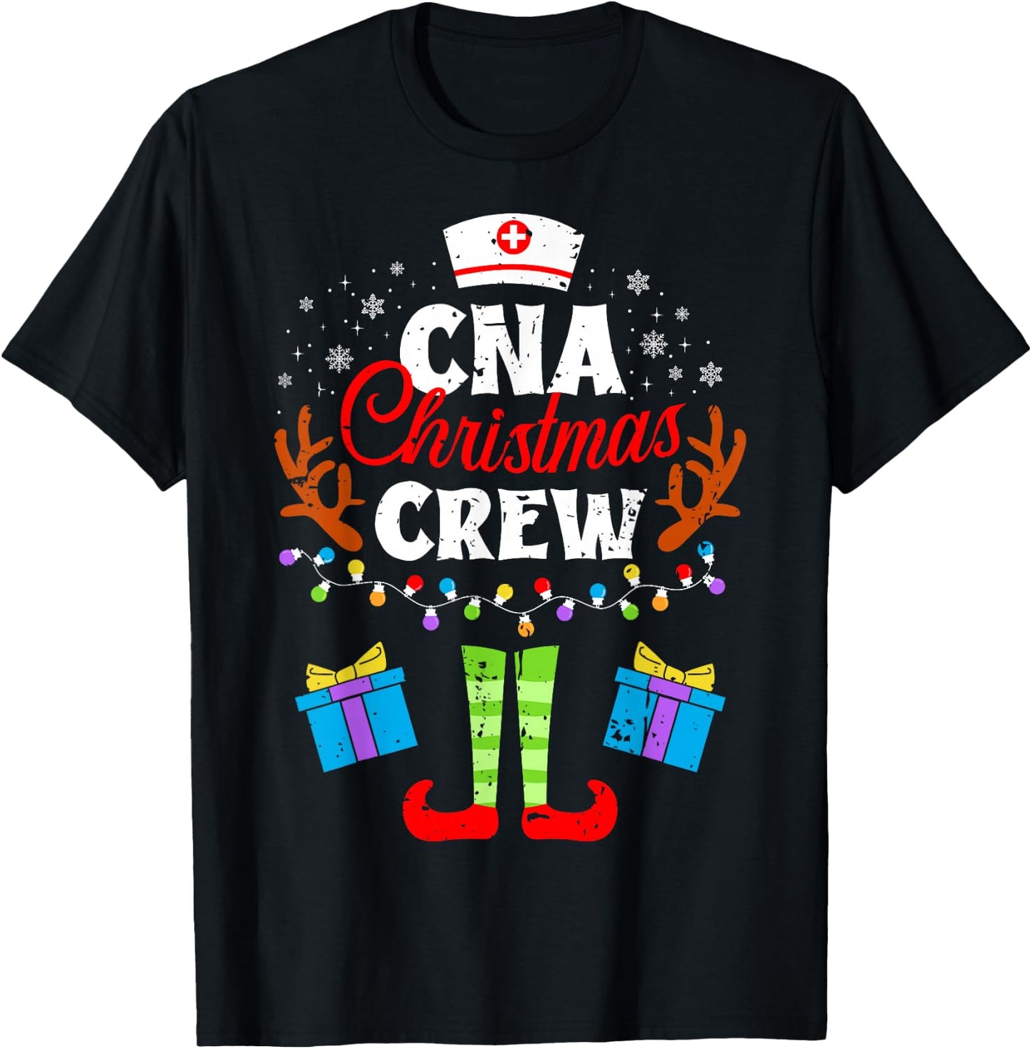 CNA Christmas Nurse Crew Nursing Women Men Pajama Xmas T-Shirt - T-Shirt | Black