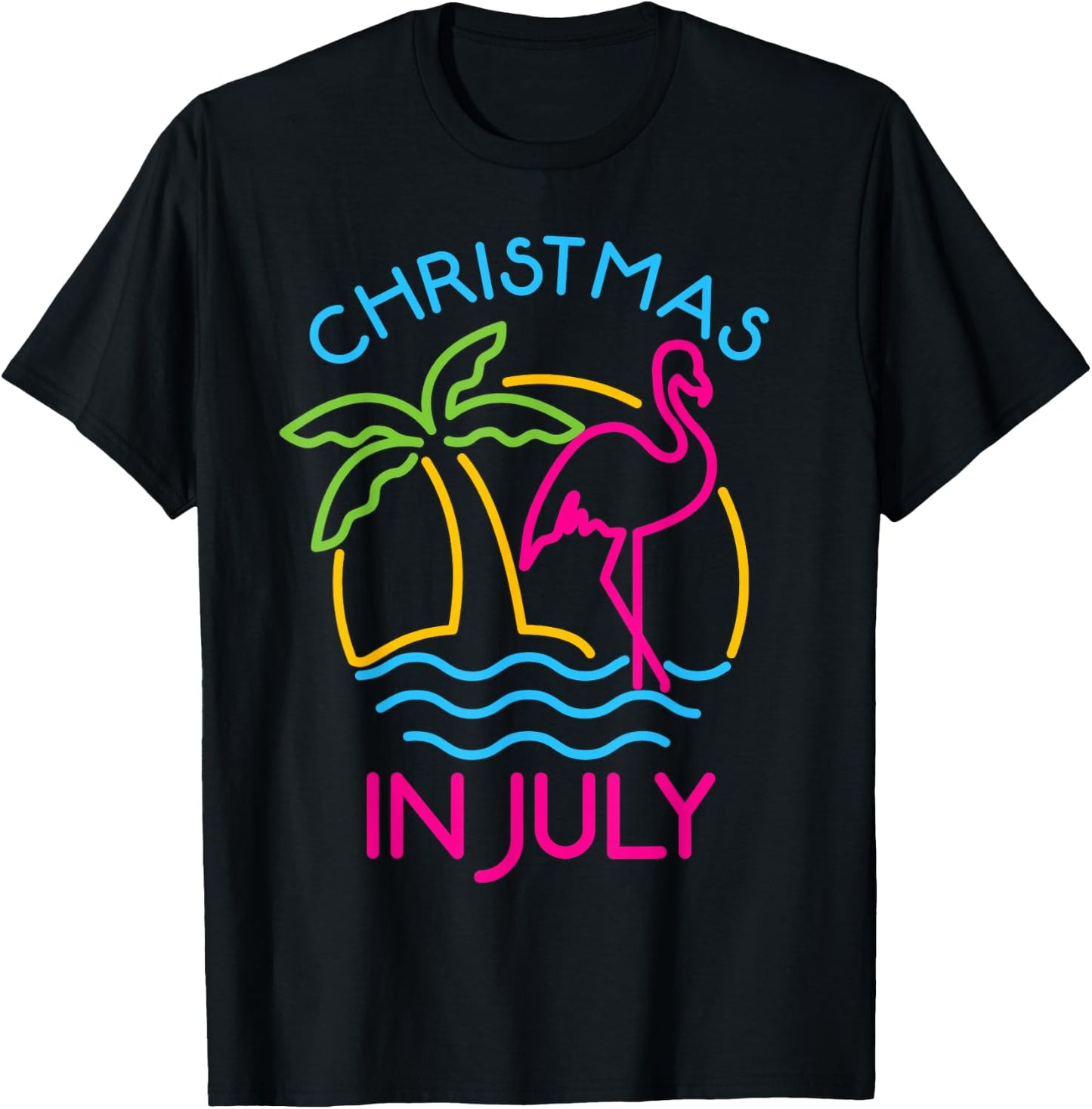 Christmas In July Pink Flamingo Santa Hat Summer Vacation Women Kids T-Shirt - T-Shirt | Black