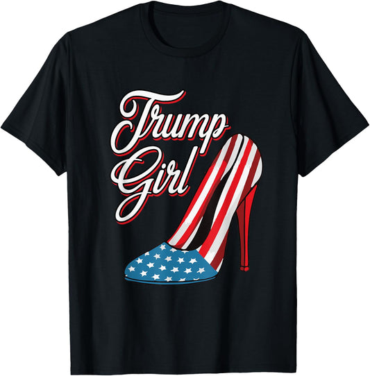 Trump Girl 2024 High Heels American Flag Women Republican T-Shirt - T-Shirt | Black