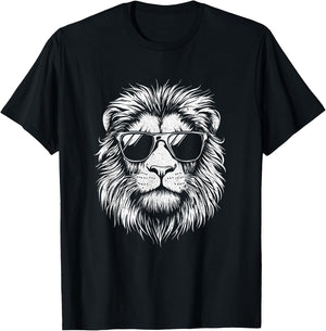 Cool Lion Wearing Sunglasses Graphic Art Leo Design T-Shirt - T-Shirt | Black