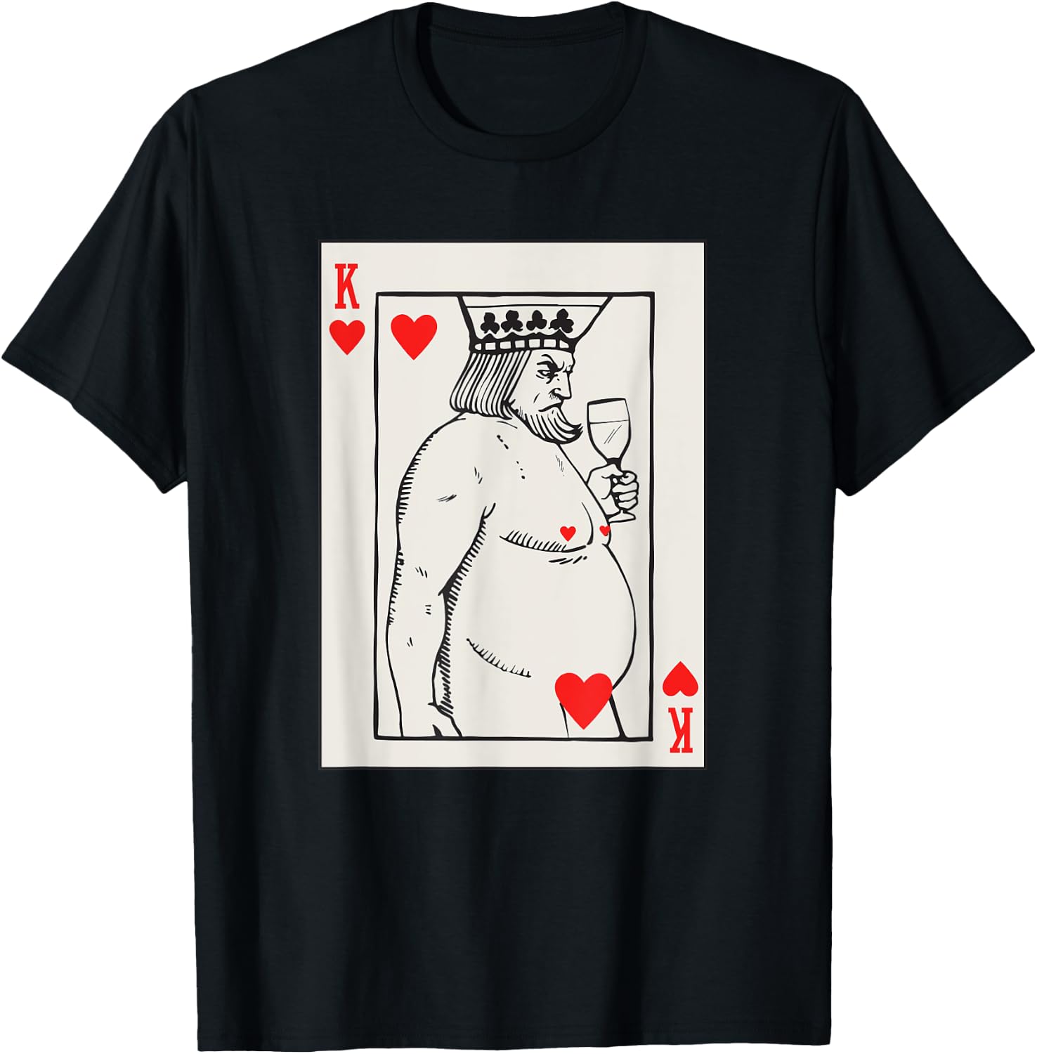 Jeu de cartes en forme de cœur Roi avec vin T-Shirt - T-Shirt | Black