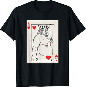 Jeu de cartes en forme de cœur Roi avec vin T-Shirt - T-Shirt | Black