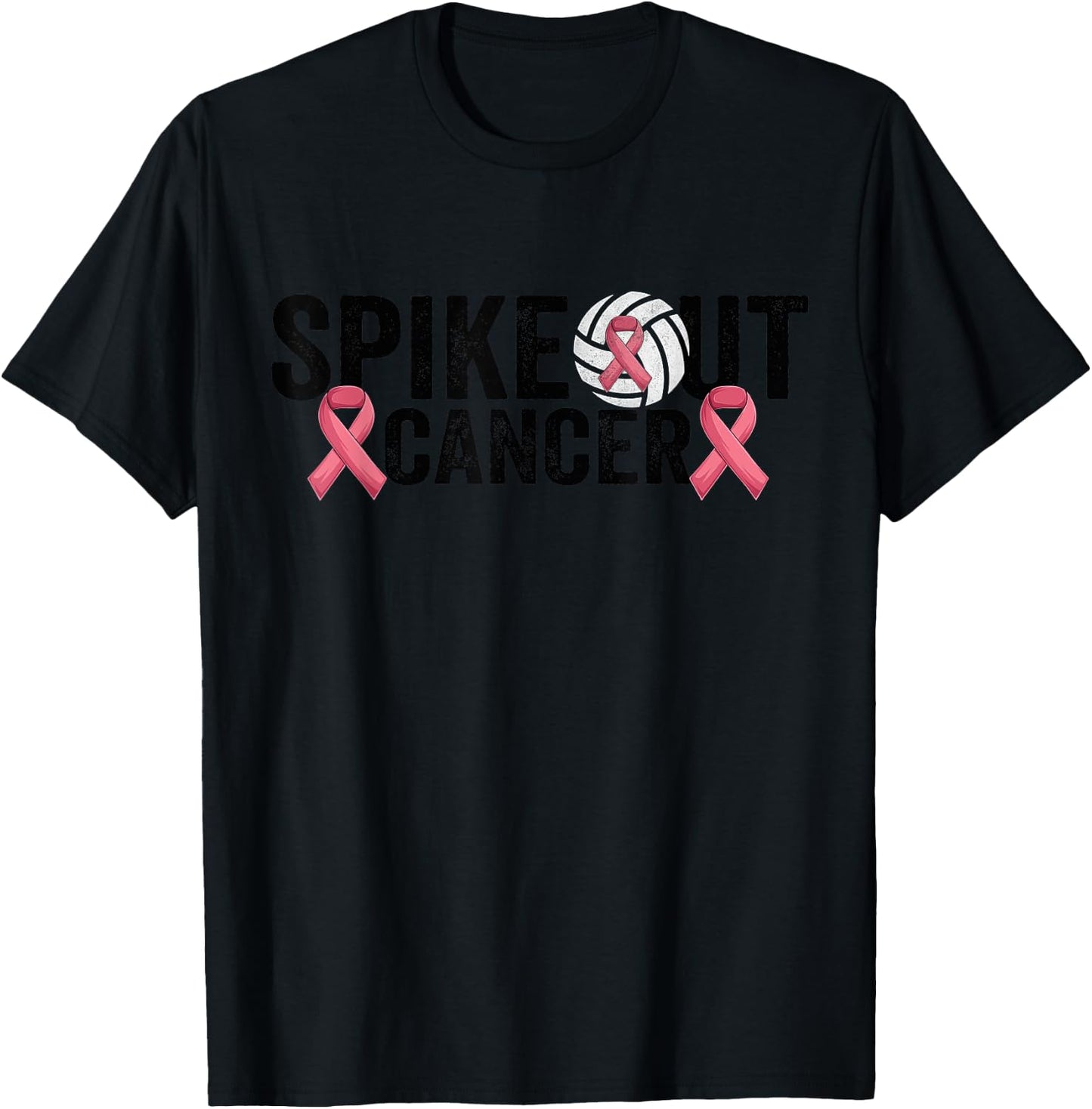 Spike Out Cancer Volleyball Breast Cancer Awareness T-Shirt - T-Shirt | Black