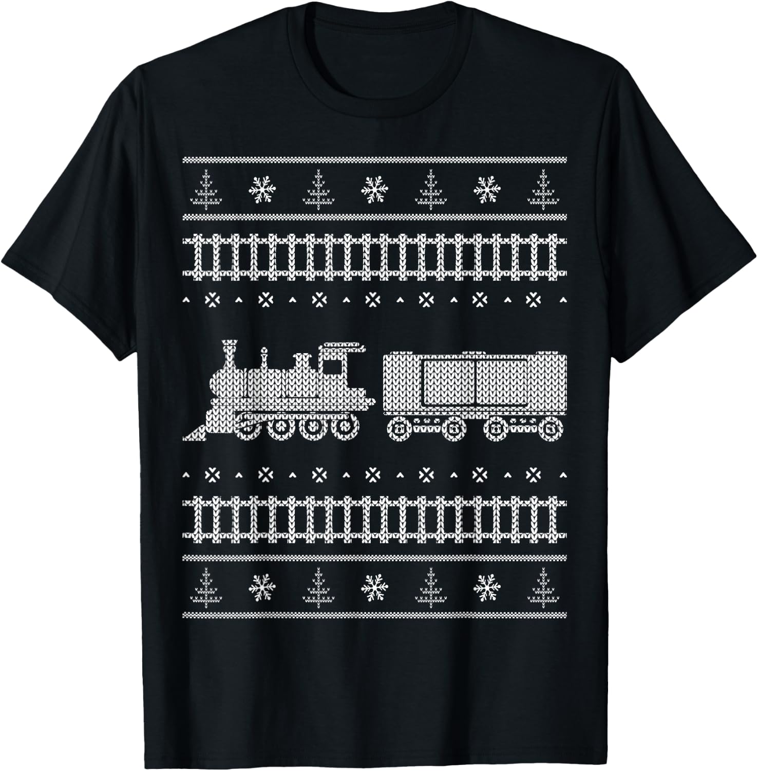 Train Locomotive Ugly Christmas Sweater Style Shirt T-Shirt - T-Shirt | Black