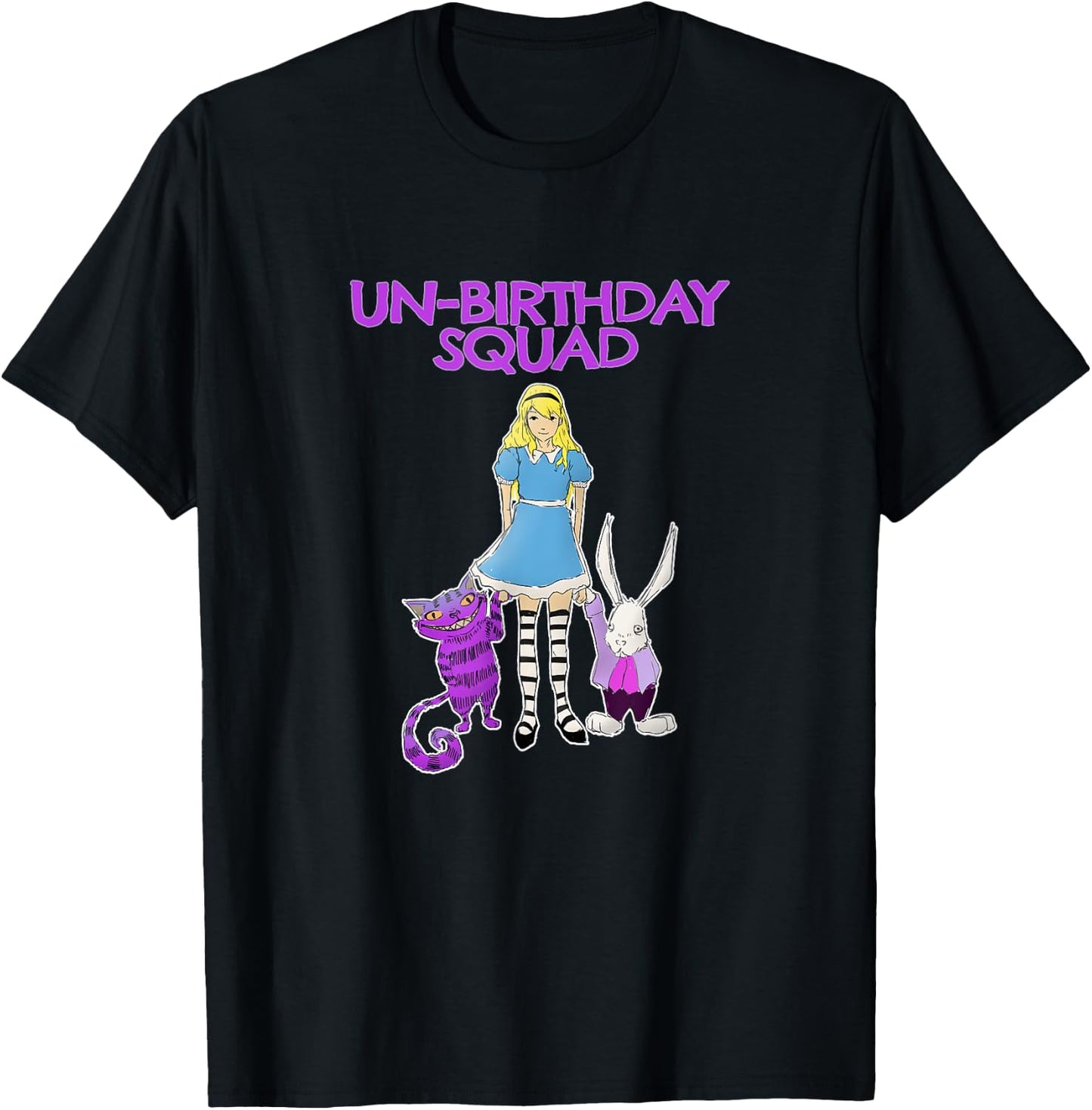 UnBirthday Squad - Alice Cheshire Grinning Cat White Rabbit T-Shirt - T-Shirt | Black