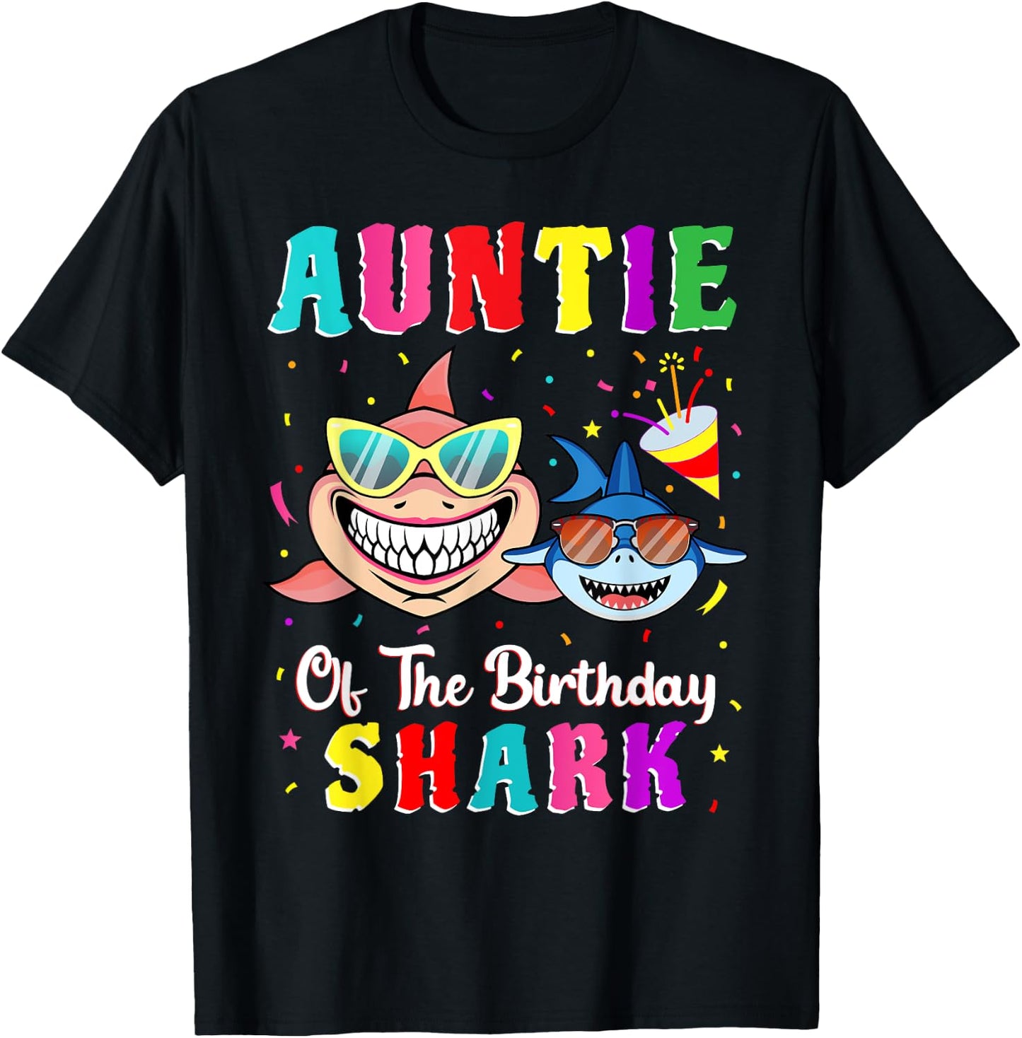 Auntie Of The Shark Birthday Family Matching Birthday Nephew T-Shirt - T-Shirt | Black