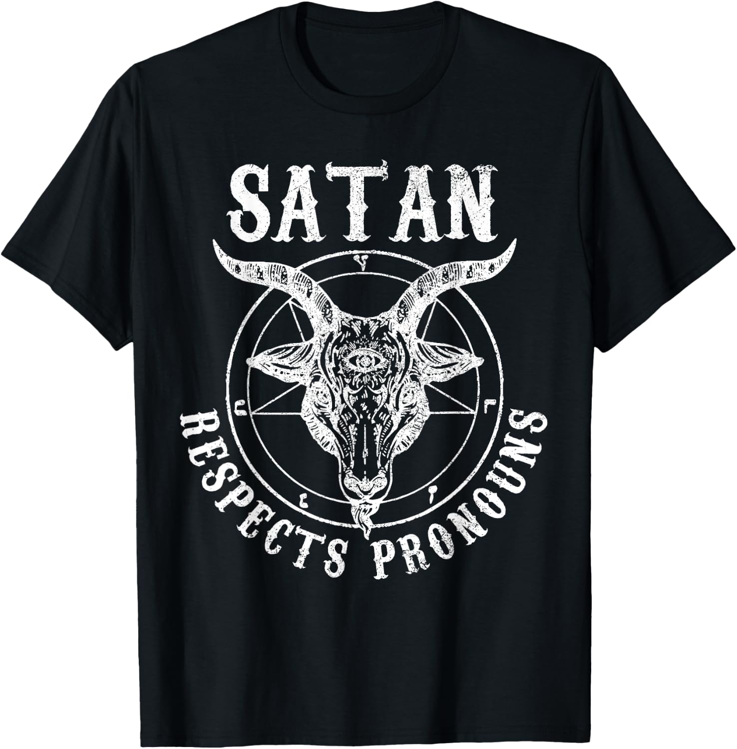 Satan Respects Pronouns Satanic Pride Month LGBTQ Baphomet T-Shirt - T-Shirt | Black