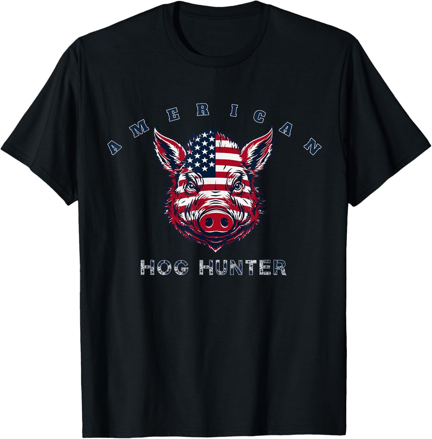 American Hog Hunter Wild Razorback Boar Hunting USA Flag Art T-Shirt - T-Shirt | Black
