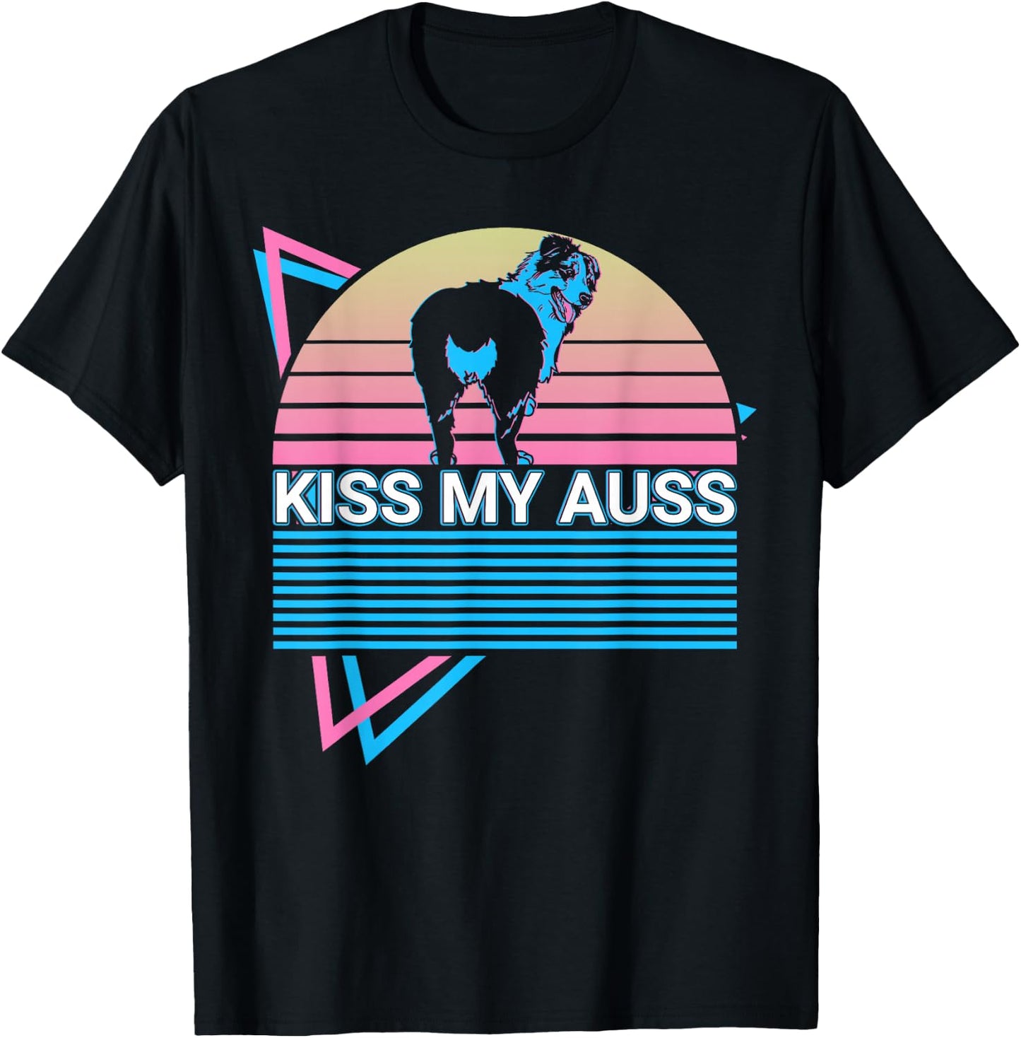 Funny Australian Shepherd Aussie Retro Kiss My Auss T-Shirt - T-Shirt | Black