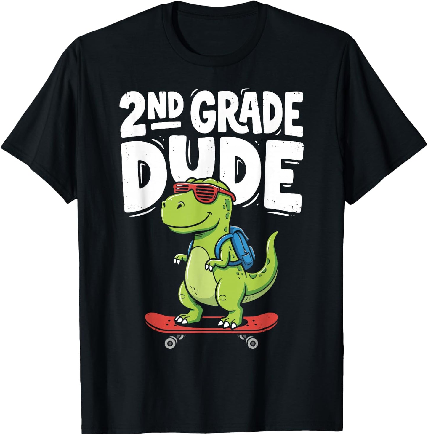 2nd Grade Dude Back to School Dinosaur T-Rex Skateboard T-Shirt - T-Shirt | Black