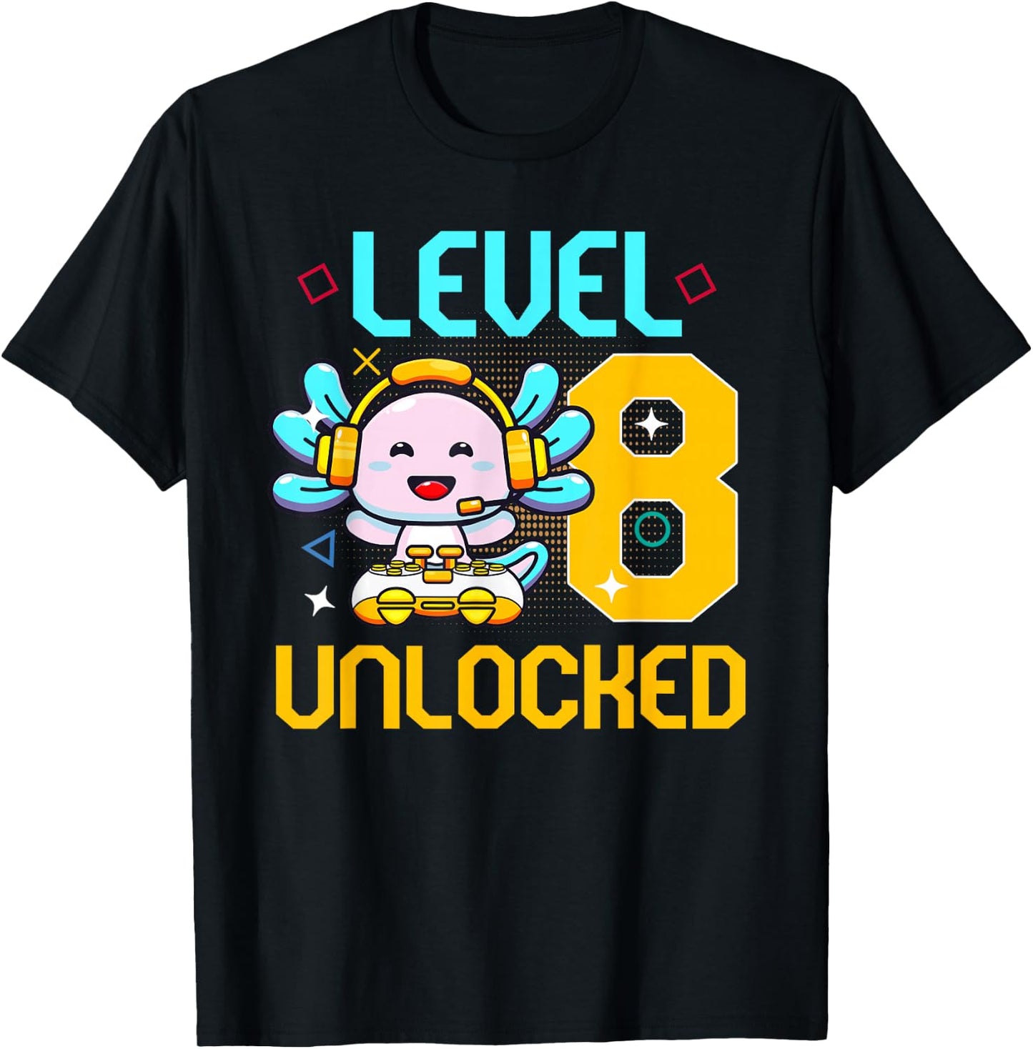 8th Axolotl Birthday Party 8 Year Old Axolotls Birthday T-Shirt - T-Shirt | Black