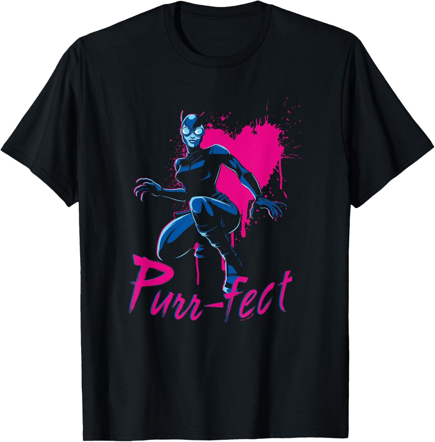 DC Comics Valentine's Day Catwoman Purr-FECT Heart Splatter T-Shirt - T-Shirt | Black