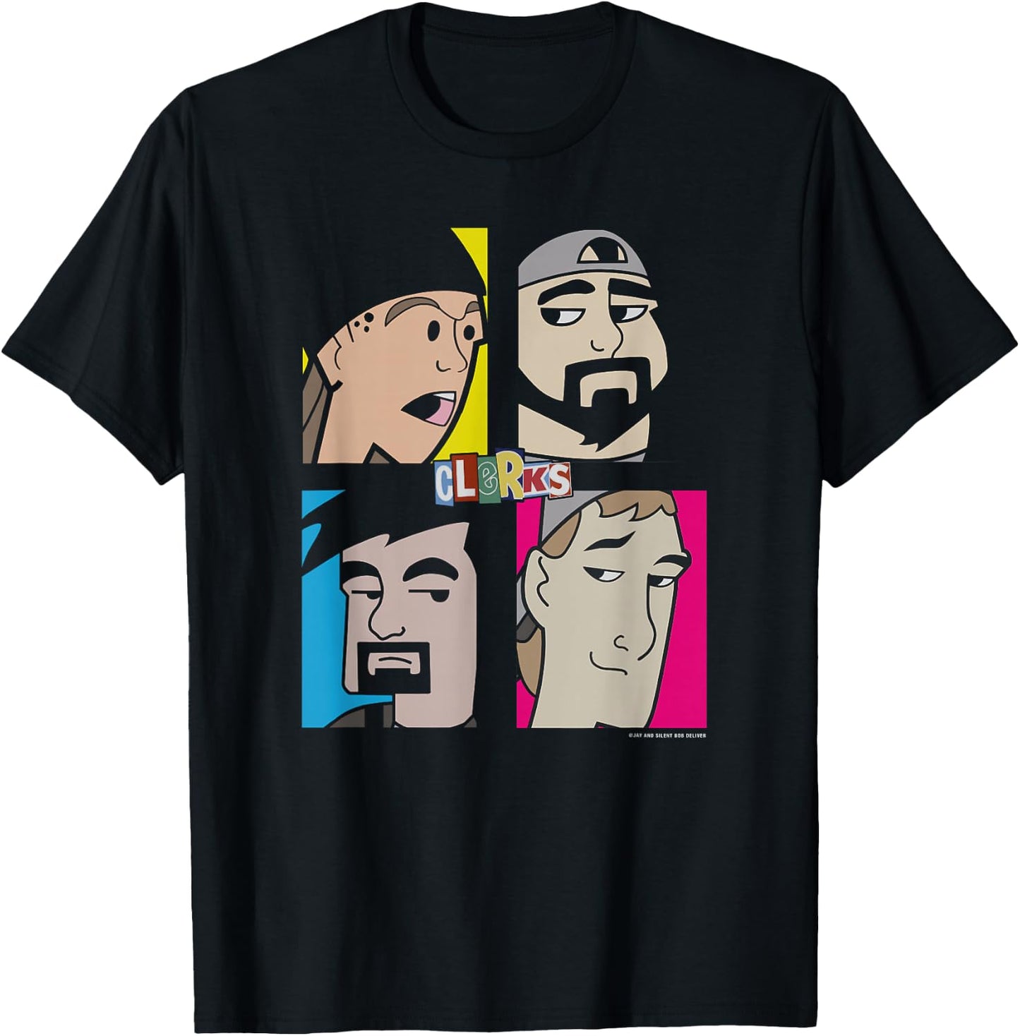 Jay & Silent Bob Clerks Group Shot Cartoon Character Panels T-Shirt - T-Shirt | Black