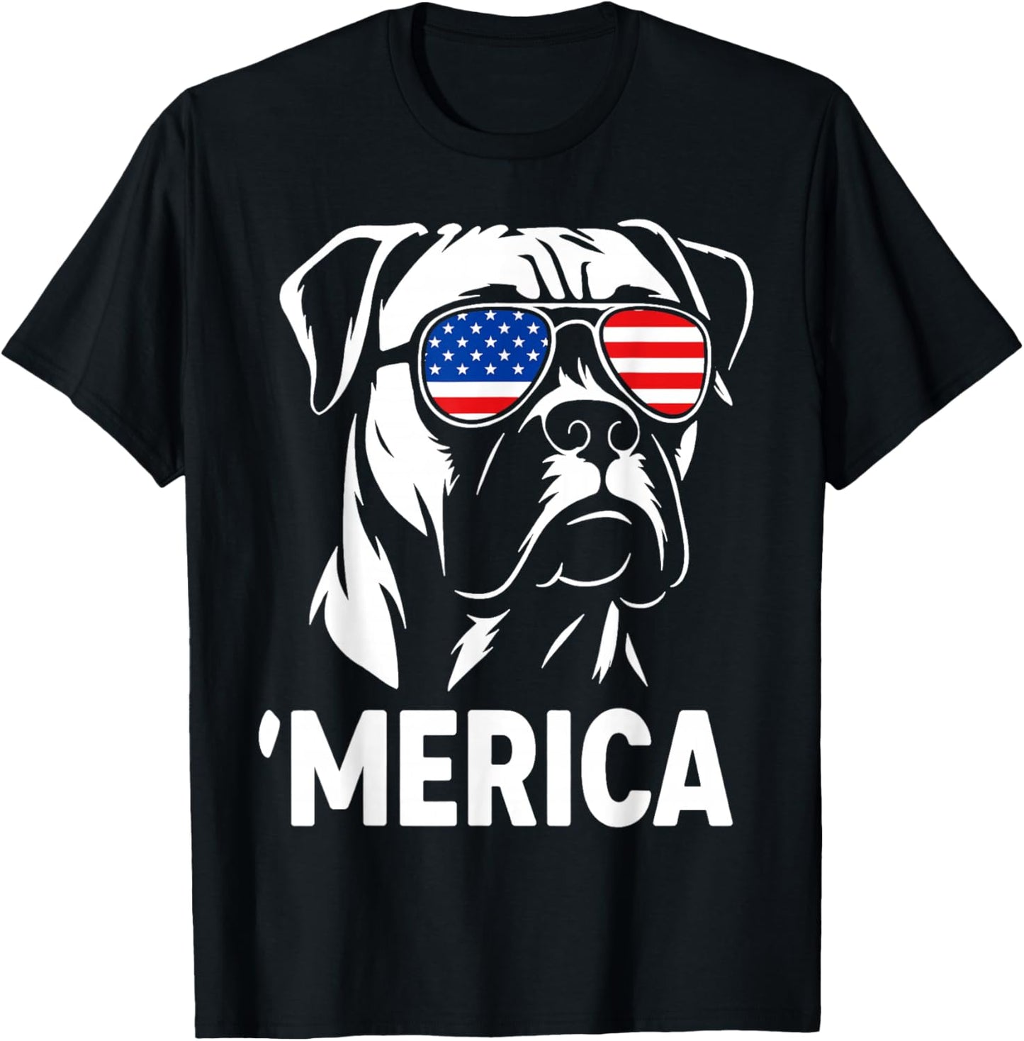Merica Boxer Dog American Flag Sunglasses Patriotic T-Shirt - T-Shirt | Black