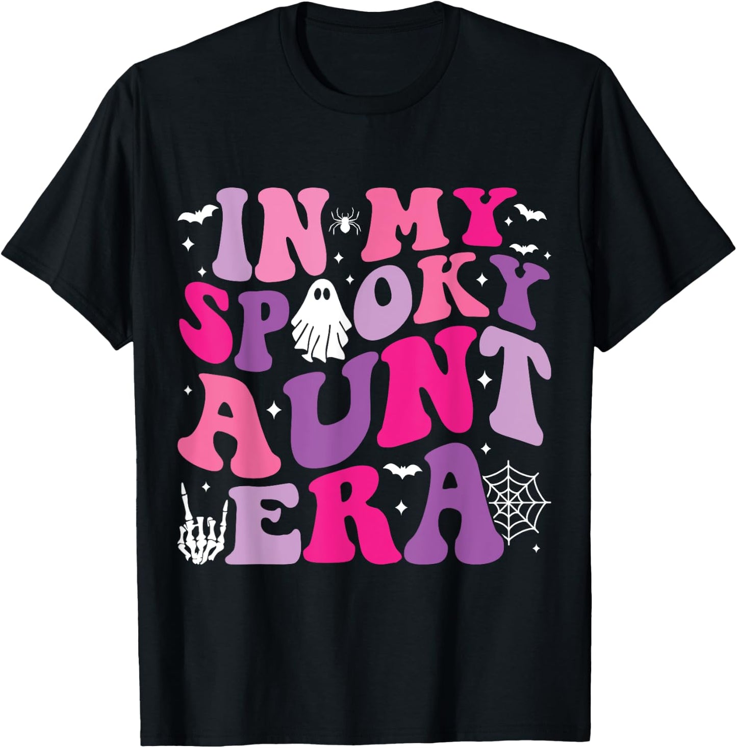 Groovy In My Spooky Aunt Era Hippie Halloween Auntie Ghost T-Shirt - T-Shirt | Black