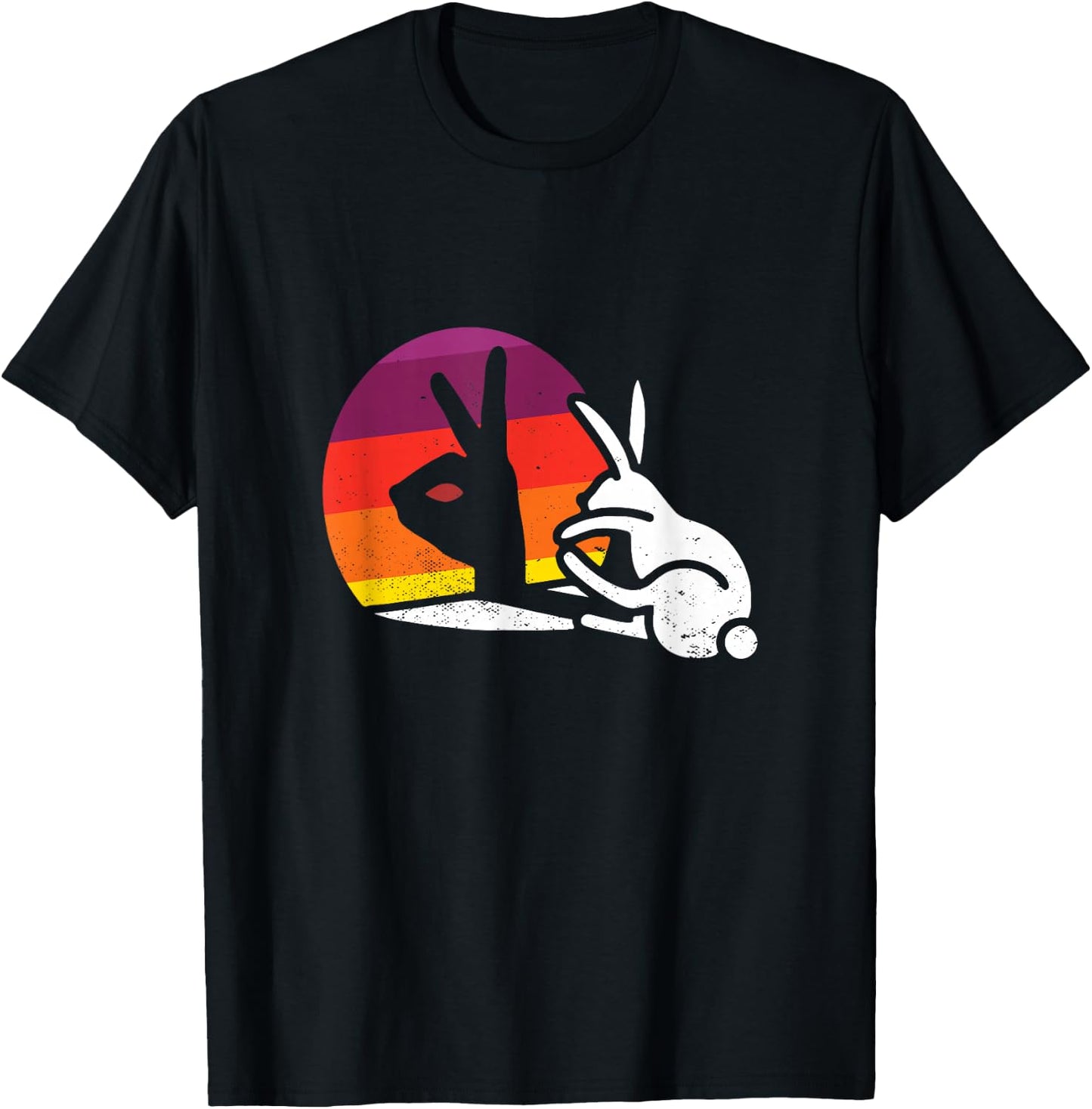 Rabbit Hand Bunny Shadow Puppet Vintage Retro Bunny Figure T-Shirt - T-Shirt | Black