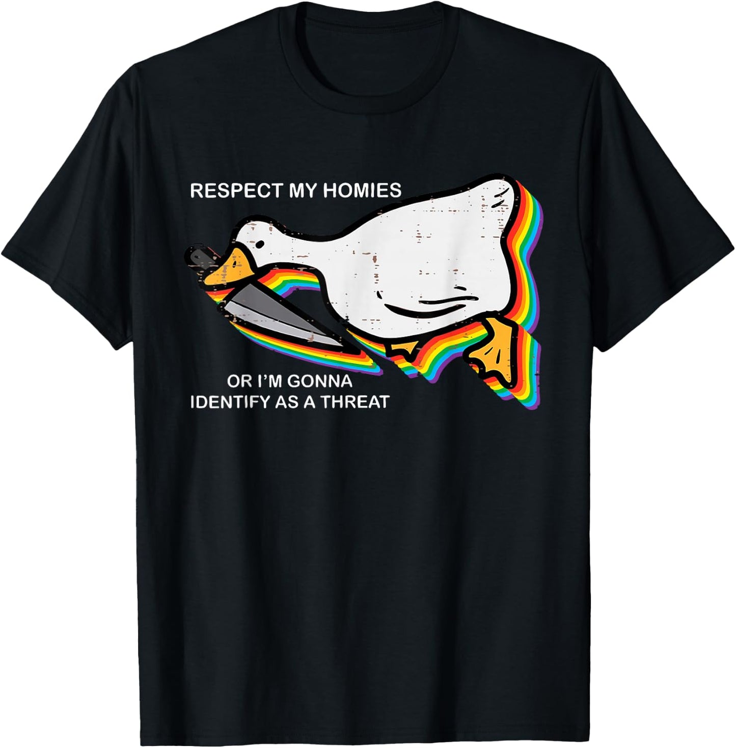 Cute Respect My Homies Silly Goose Ally Pride Month Gay LGBT T-Shirt - T-Shirt | Black