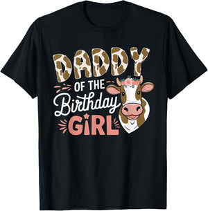 Daddy Of The Birthday Girl Cow Dad Family Party T-Shirt - T-Shirt | Black