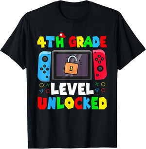 4th Grade Level Unlocked Back to School First Day Gamer Boys T-Shirt - T-Shirt | Black