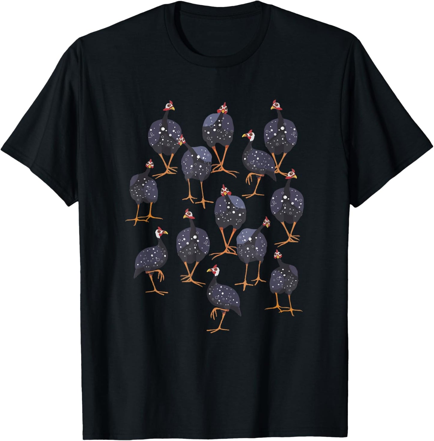 Guinea Fowl Hen Graphic Bird Art Pattern T-Shirt - T-Shirt | Black