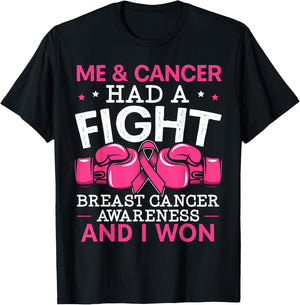 Me And Cancer Had A Fight Breast Cancer Awareness T-Shirt - T-Shirt | Black