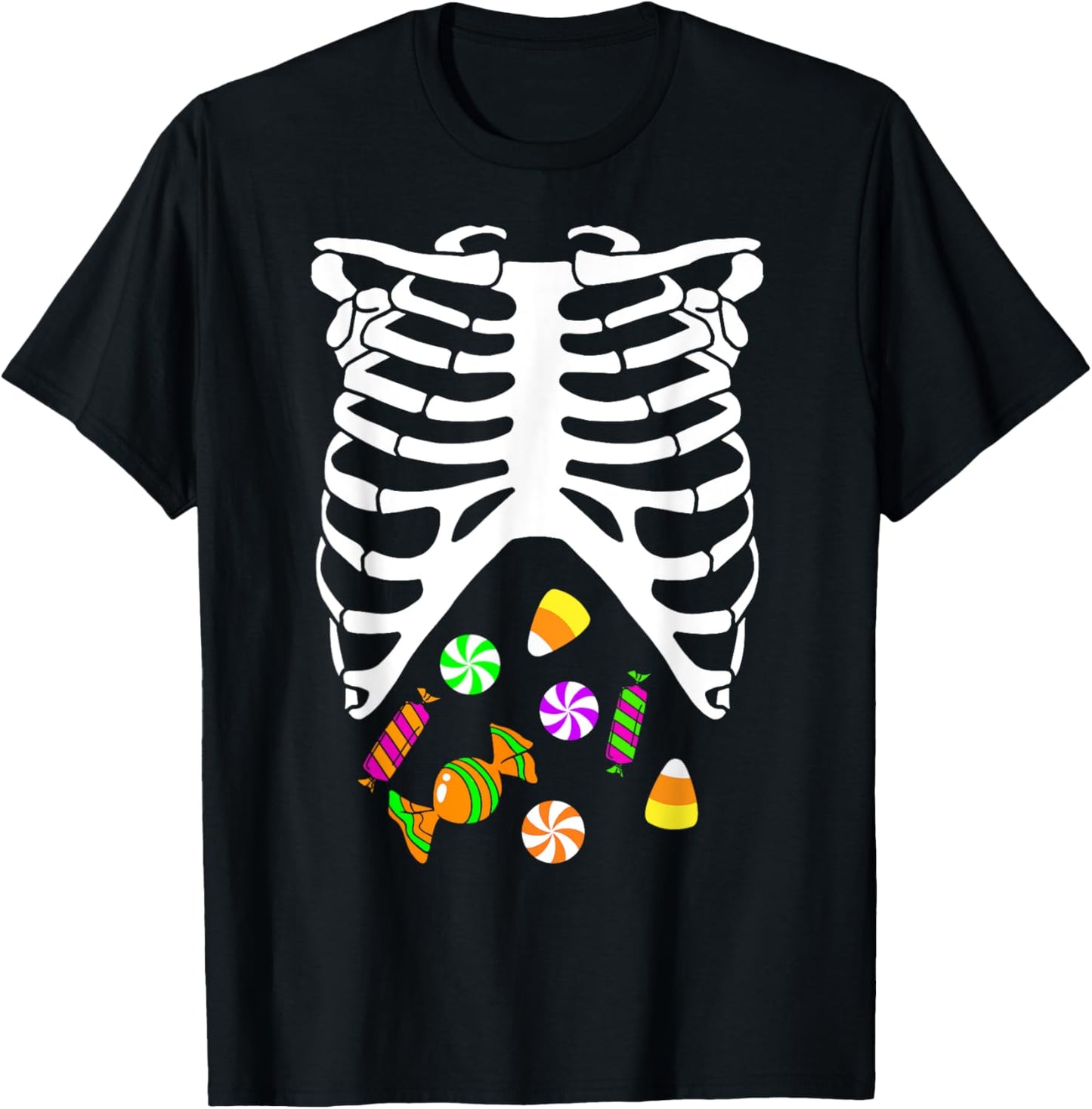 Skeleton Tummy Full of Candy Halloween Costume T-Shirt - T-Shirt | Black