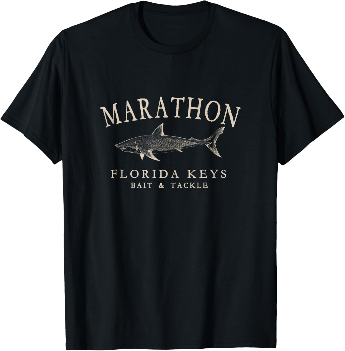 Marathon Florida Shark Vintage Ivory Art Fishing T-Shirt - T-Shirt | Black