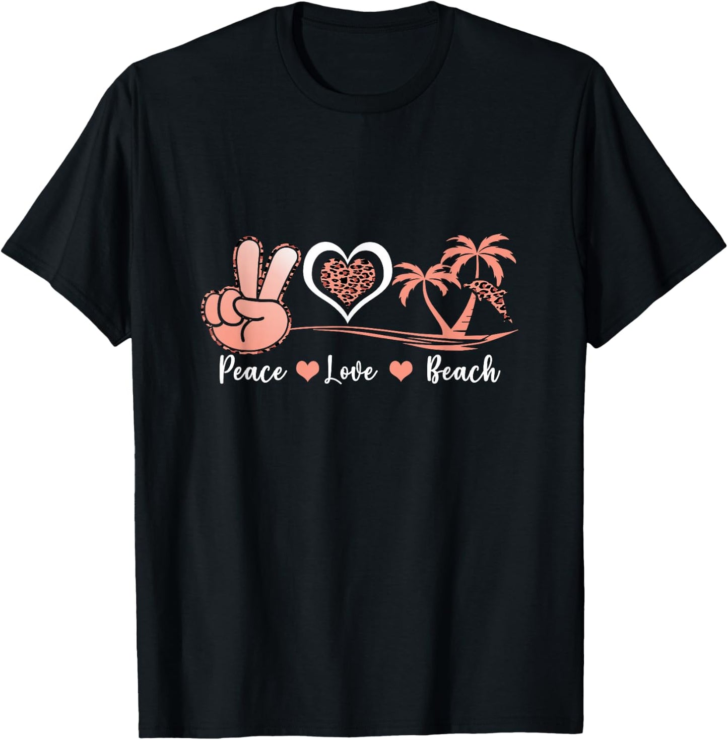 Leopard Peace Love Beach Cool Summer Vibes Beach Lovers T-Shirt - T-Shirt | Black