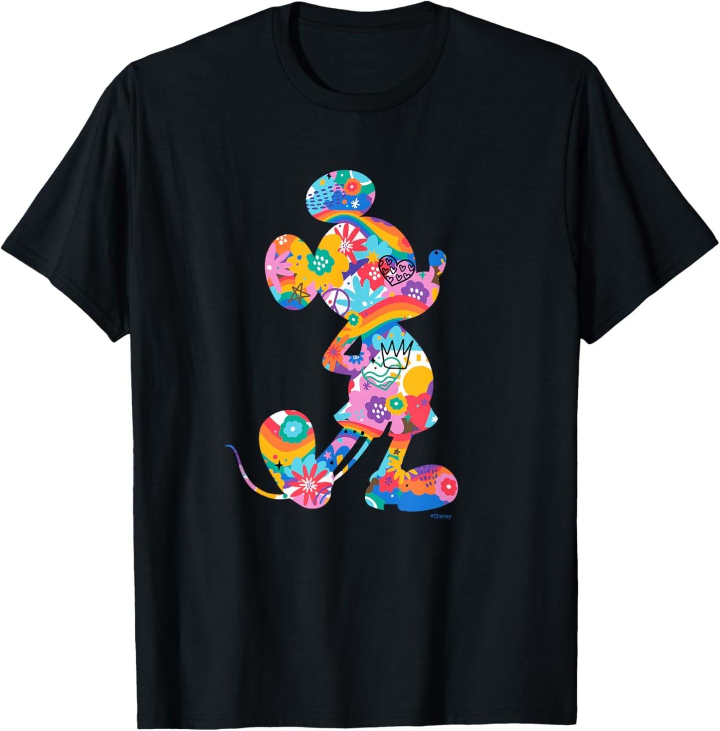 Disney Mickey Mouse Pride Pose Rainbow Icon Fill Doodles , Black, S T-Shirt - T-Shirt | Black