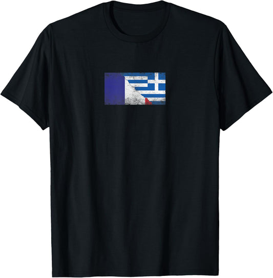 Flags France and Greece – French Greek , Black, S T-Shirt - T-Shirt | Black