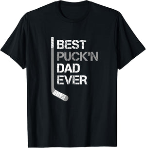 Funny Father's Day - Hockey Dad - Best Puck'n Dad Ever T-Shirt - T-Shirt | Black