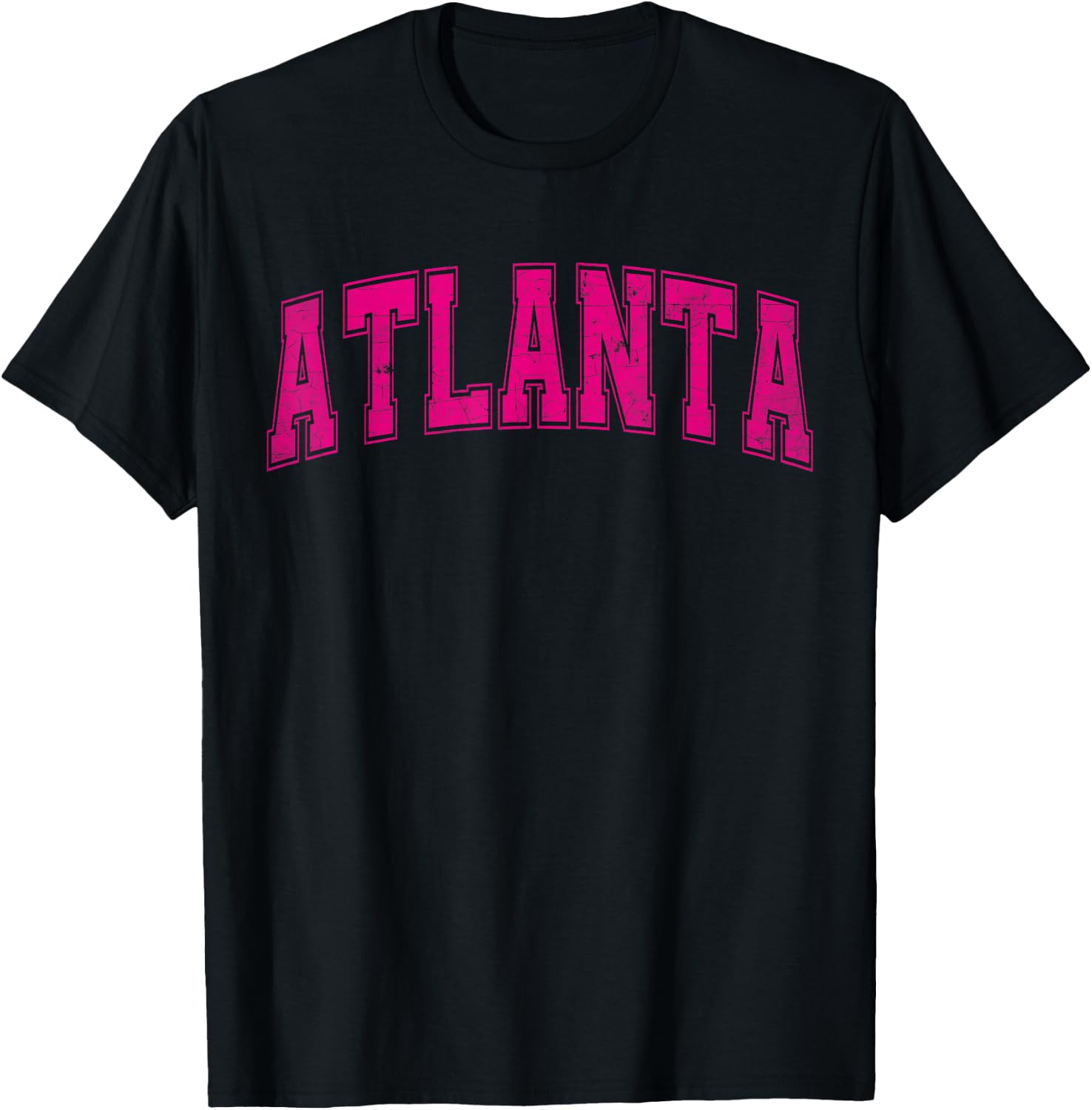 Atlanta GA Vintage Sports Pink Retro Varsity Text T-Shirt - T-Shirt | Black