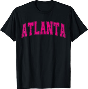 Atlanta GA Vintage Sports Pink Retro Varsity Text T-Shirt - T-Shirt | Black