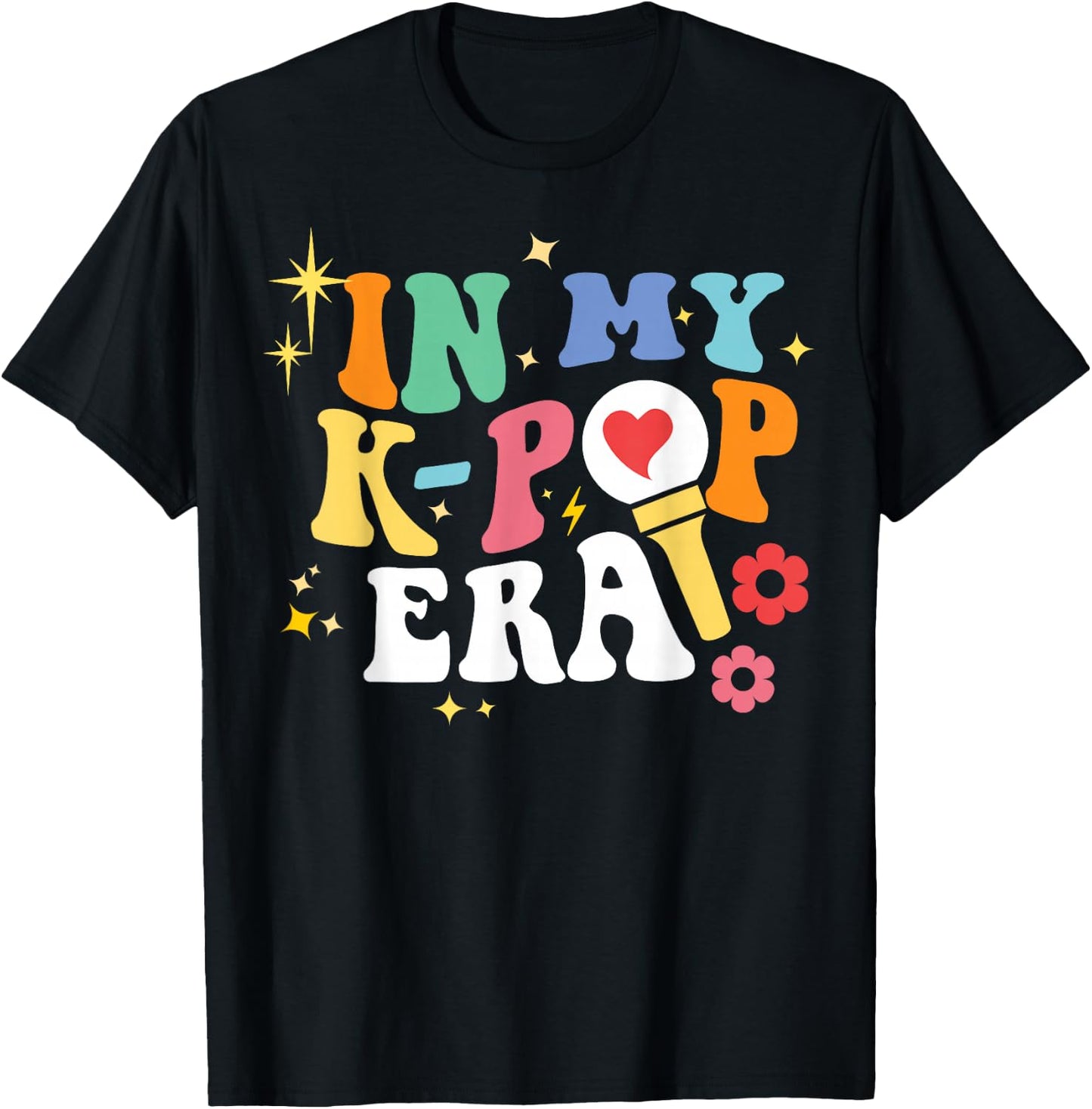 in My K-Pop Era Groovy Retro Style Lightstick Design Hallyu T-Shirt - T-Shirt | Black