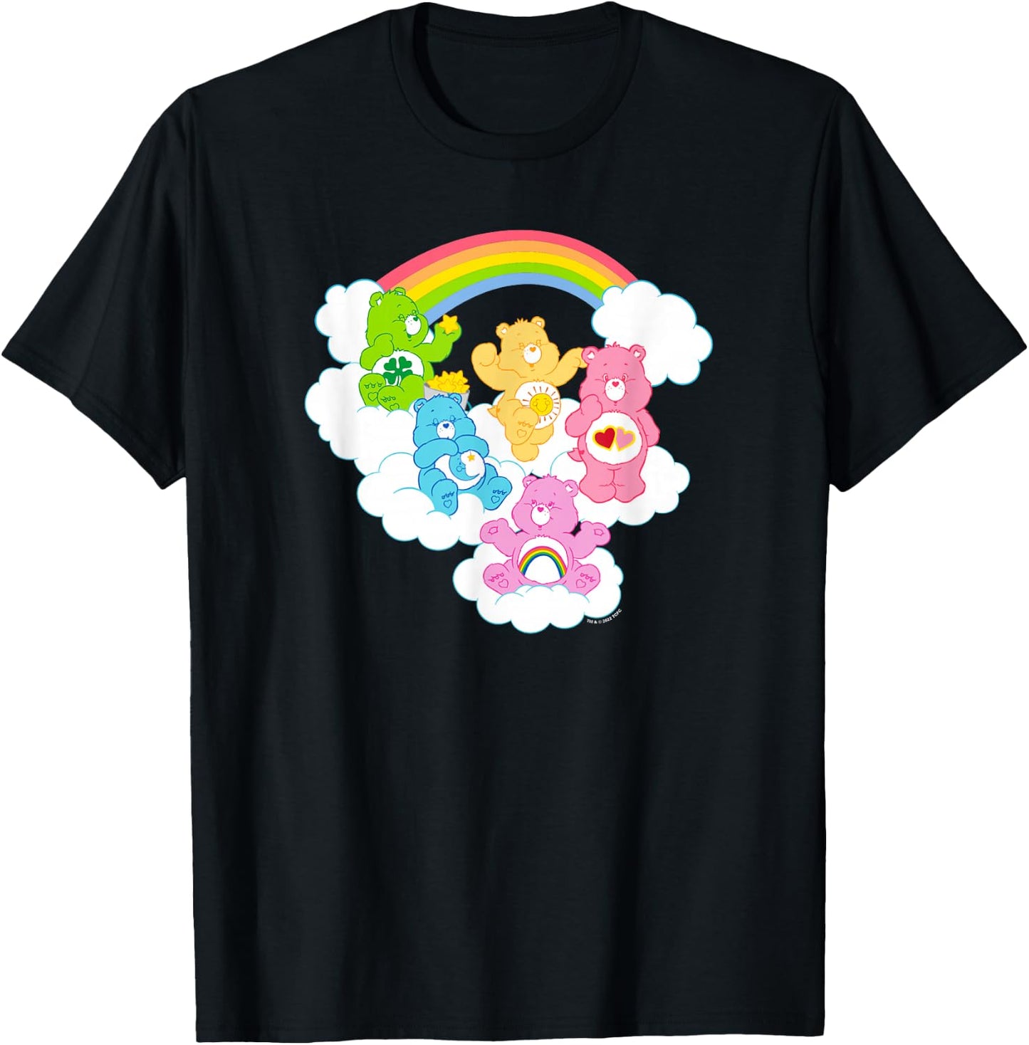 Care Bears Cheer Funshine & Bedtime Cloudy Rainbow Group T-Shirt - T-Shirt | Black