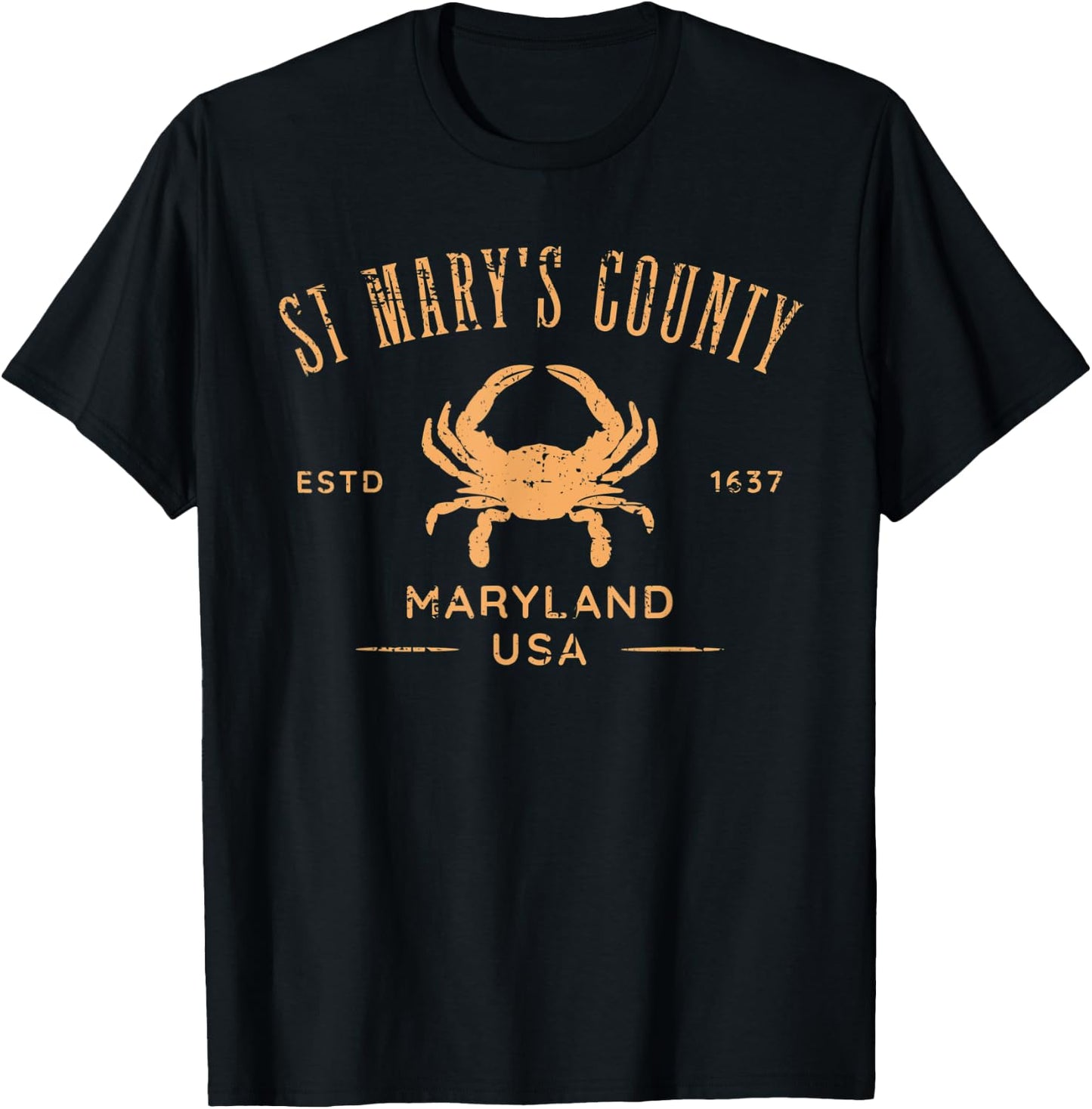 St Mary's County Maryland USA Crab Distressed Design T-Shirt - T-Shirt | Black